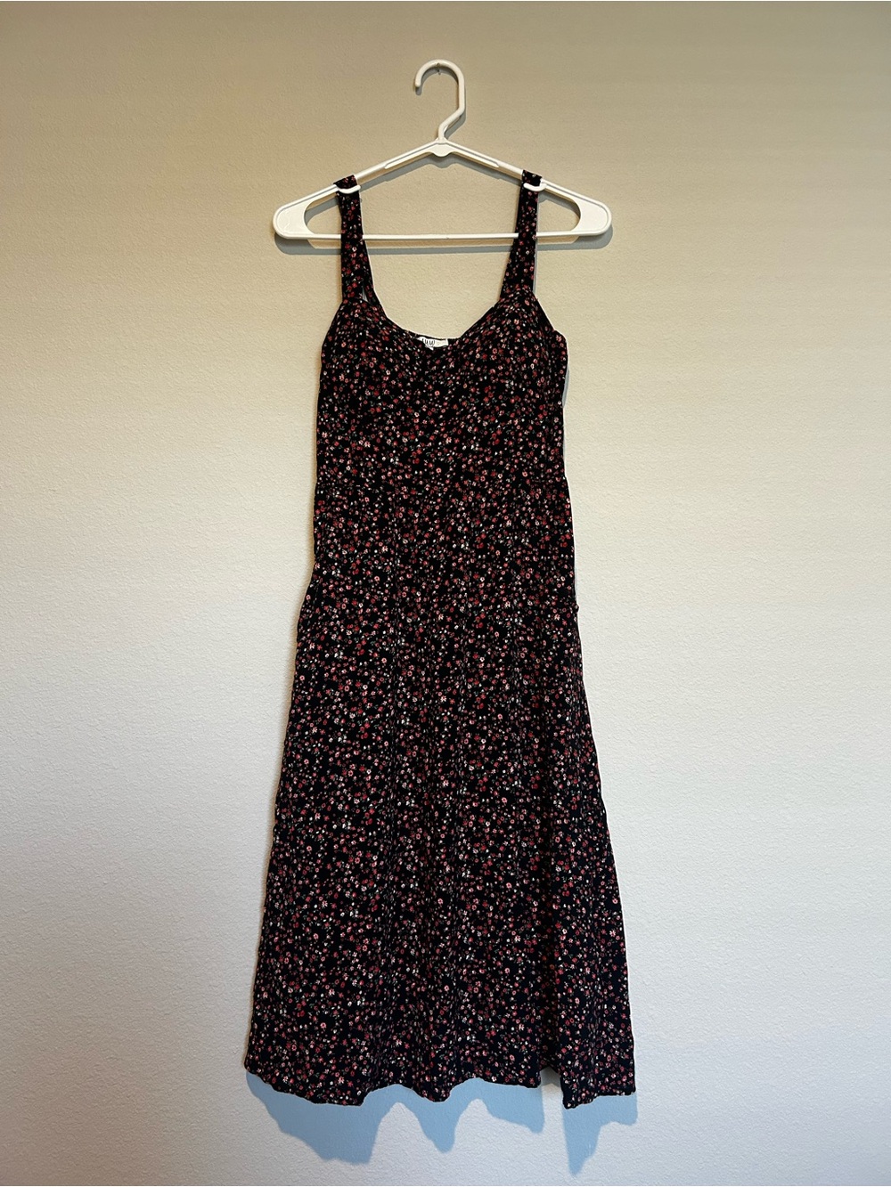 AUW Black Maxi Dress with Pink Floral Print